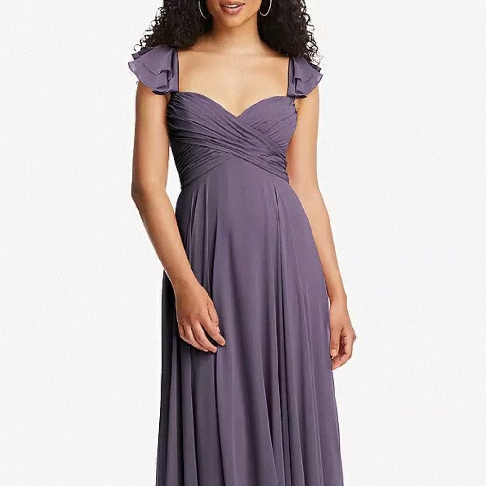 Dessy 8231..Lace Up Open-Back Maxi Dress with Flutter Sleeves..Lavender.Size 16